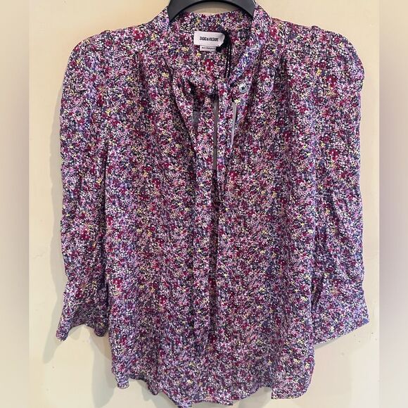 Zadig & Voltaire Blouse Bow Neckline in Floral Rose NWTs Size Small - Picture 3 of 9